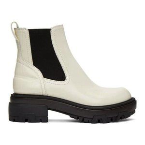 $600 RAG & BONE Shaye PLATFORM GORES MOTO BOOT POLISH LEATHER OFF WHITE 38 (PA9)